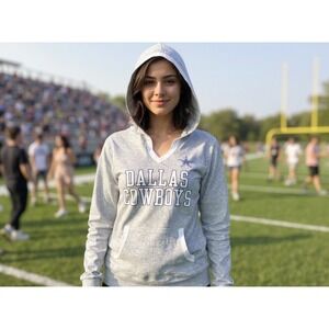Dallas Cowboys Womens Gray V Neck Hoodie Pocket‎ Lightweight Pullover XL sporty